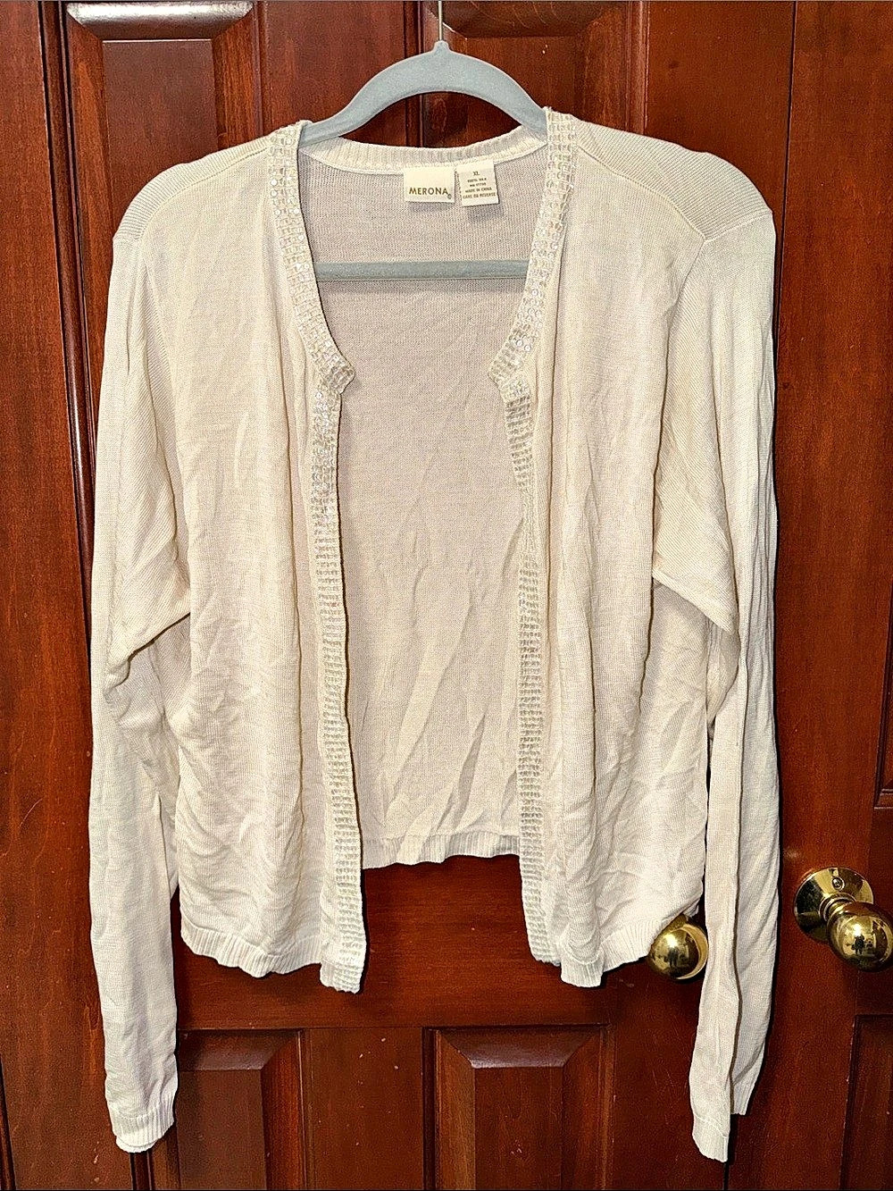 Vintage Merona Beaded Trim Cardigan in Cream